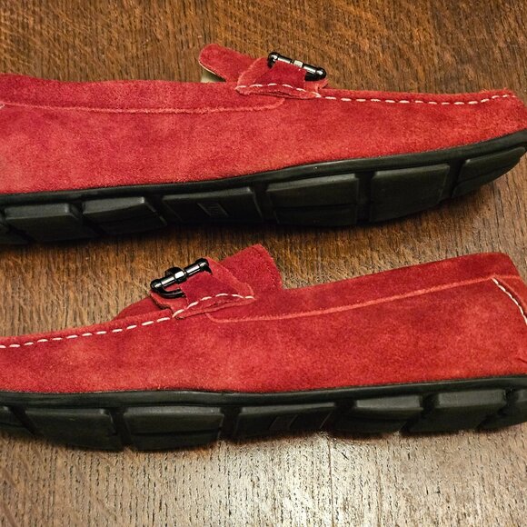 Red Suede Alfani "James" Loafers With Metal Buckle. Men's Size 10.5" - Picture 3 of 7